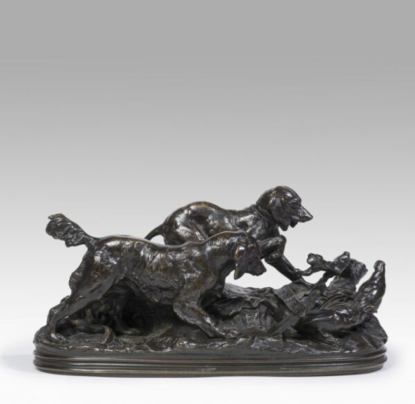 TWO DOGS POINTED IN FRONT OF PARTRIDGES (1857)