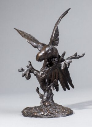 PARAKEET PERCHED ON A TREE, FACING RIGHT